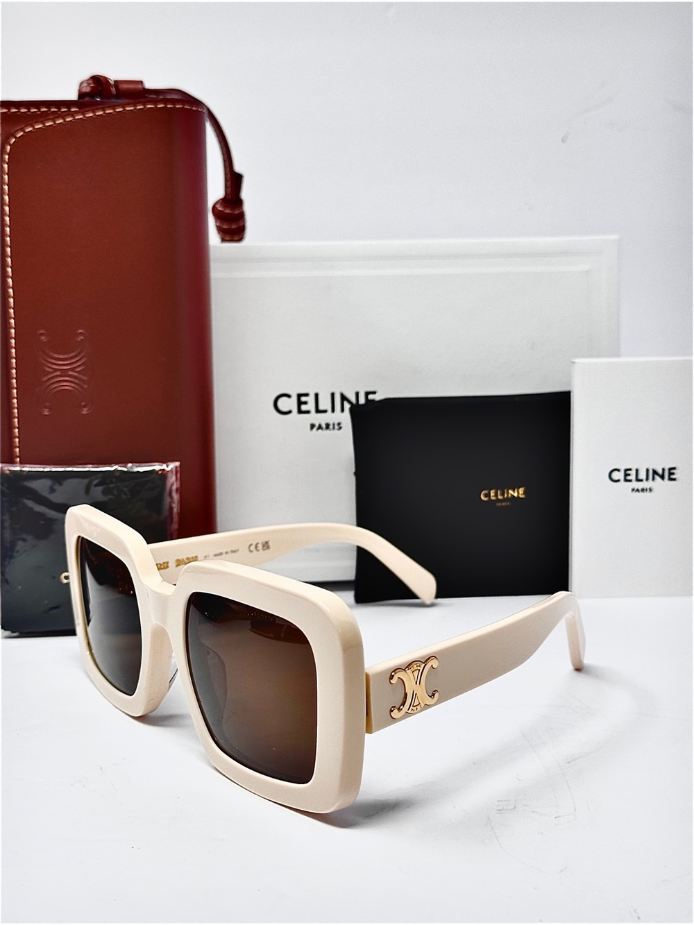 NEW Celine Triomphe CL40304U Women’s Ivory Frame Brwn Lens Sunglasses AUTHENTIC